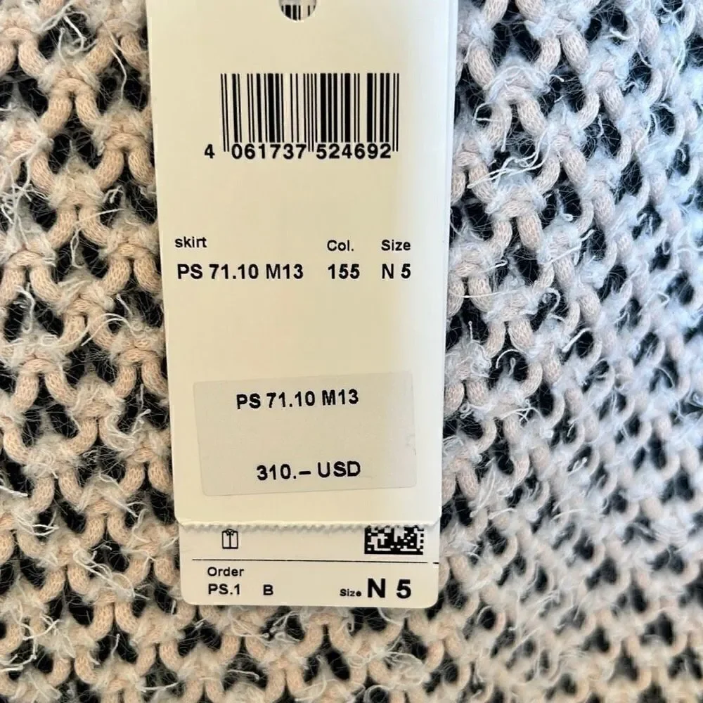 Marc Cain Womens Size 12 Black White Cotton Wool Alpaca Blend Mini Skirt NWT